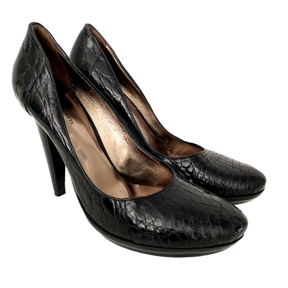 Bottega Veneta Pump Black Croc Leather Round Toe Slim Heel Italy Slip On 39 9 - Picture 3 of 12
